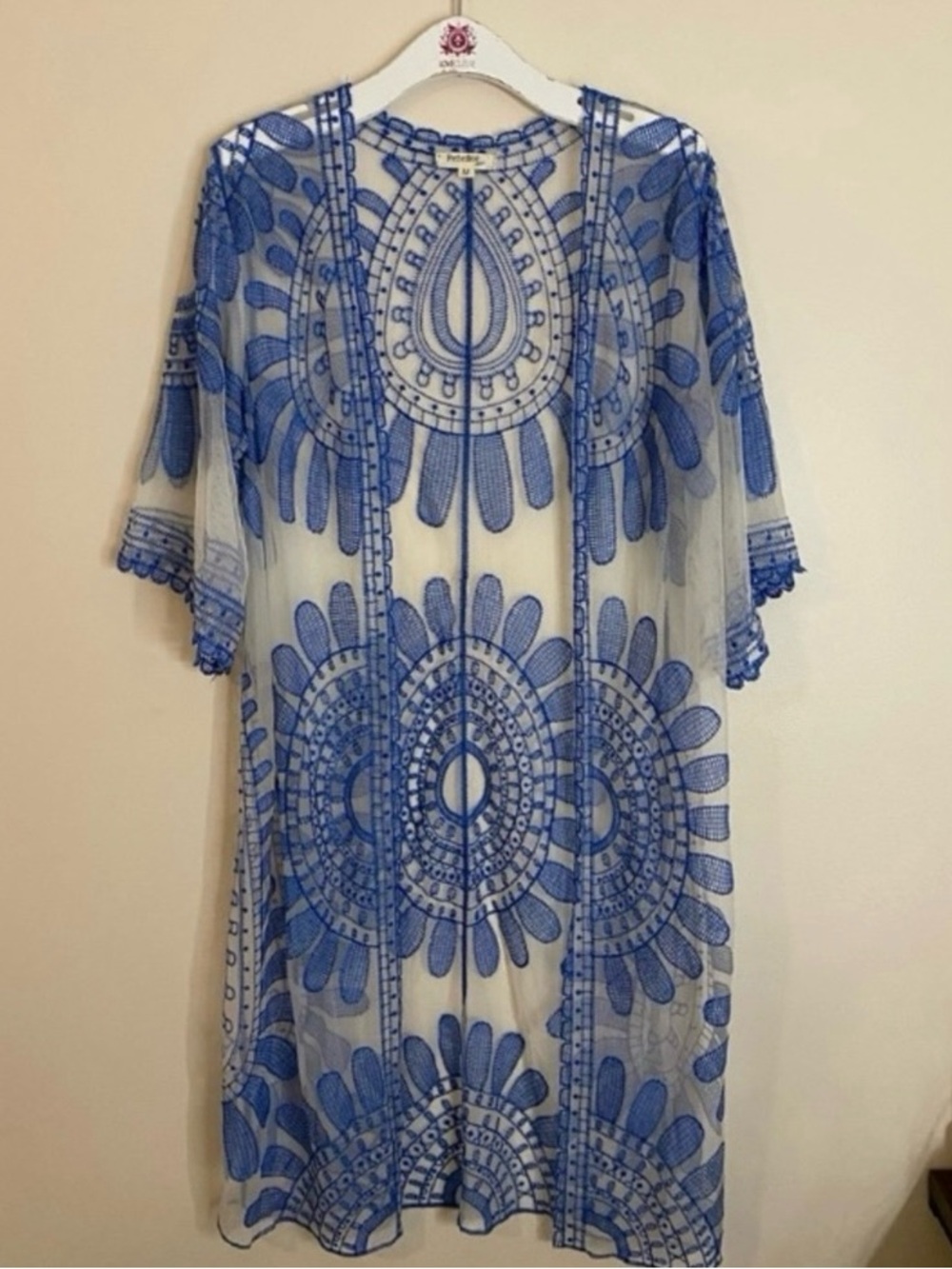Rebellion Mesh cover up Top kimono with Blue Embroidery